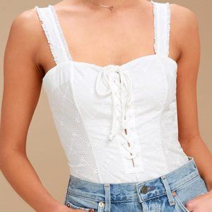 Free People | Make Me Up Ivory Lace-Up Bodysuit